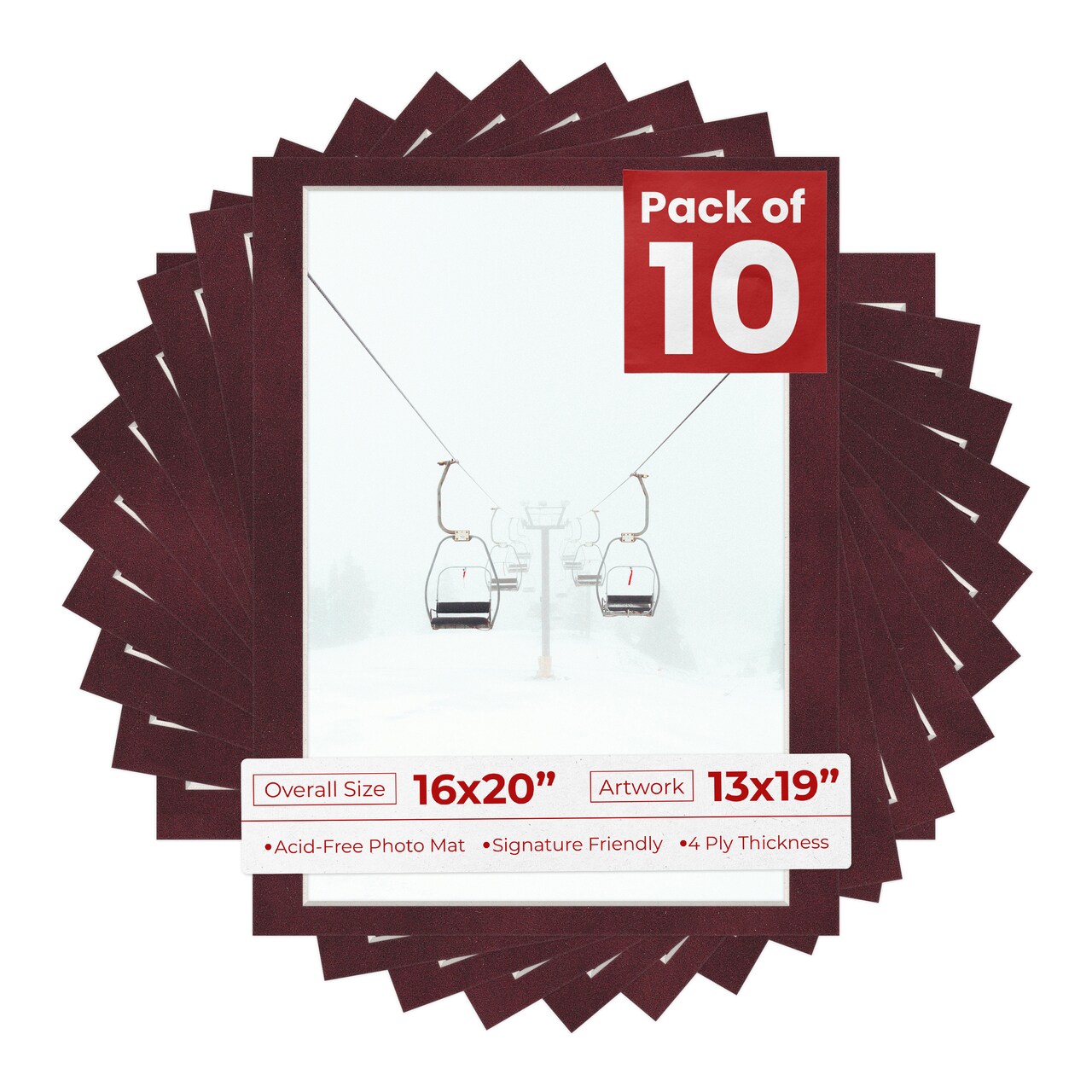 Dark Red Suede Mat Board for 16x20 Frames - Fits 13x19 Photos